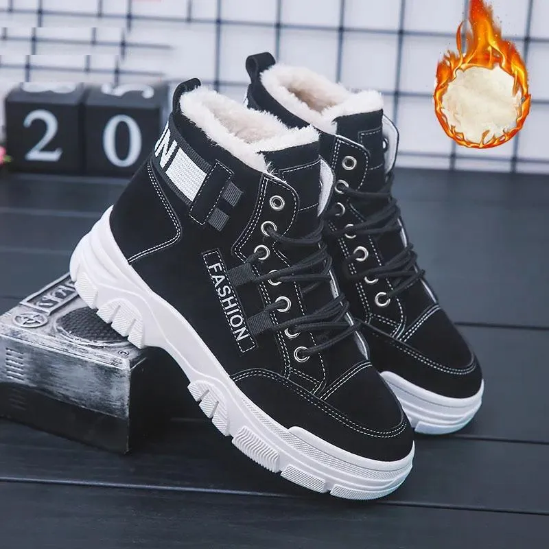 Cotton Shoes and Velvet Women's Winter Warmth and Wild Thick-soled Martin Boots Anti-skiing Boots Warm Boots