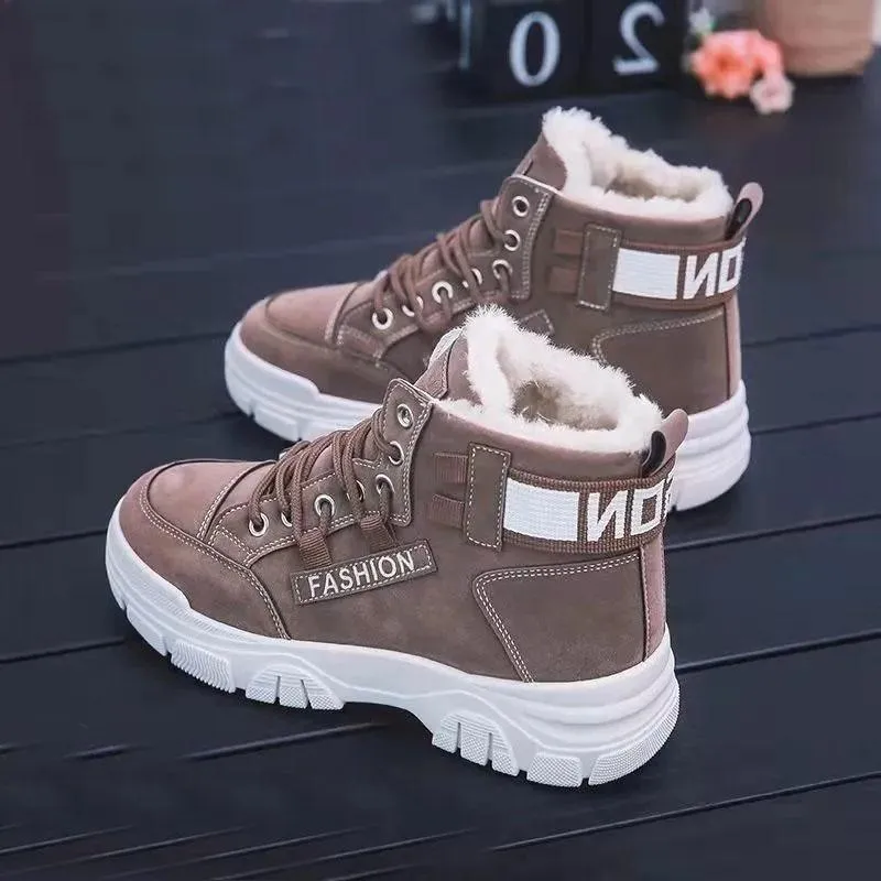Cotton Shoes and Velvet Women's Winter Warmth and Wild Thick-soled Martin Boots Anti-skiing Boots Warm Boots
