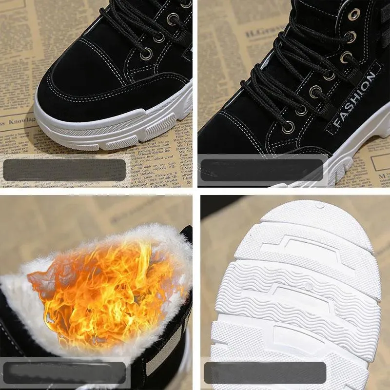 Cotton Shoes and Velvet Women's Winter Warmth and Wild Thick-soled Martin Boots Anti-skiing Boots Warm Boots
