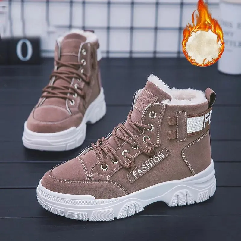 Cotton Shoes and Velvet Women's Winter Warmth and Wild Thick-soled Martin Boots Anti-skiing Boots Warm Boots