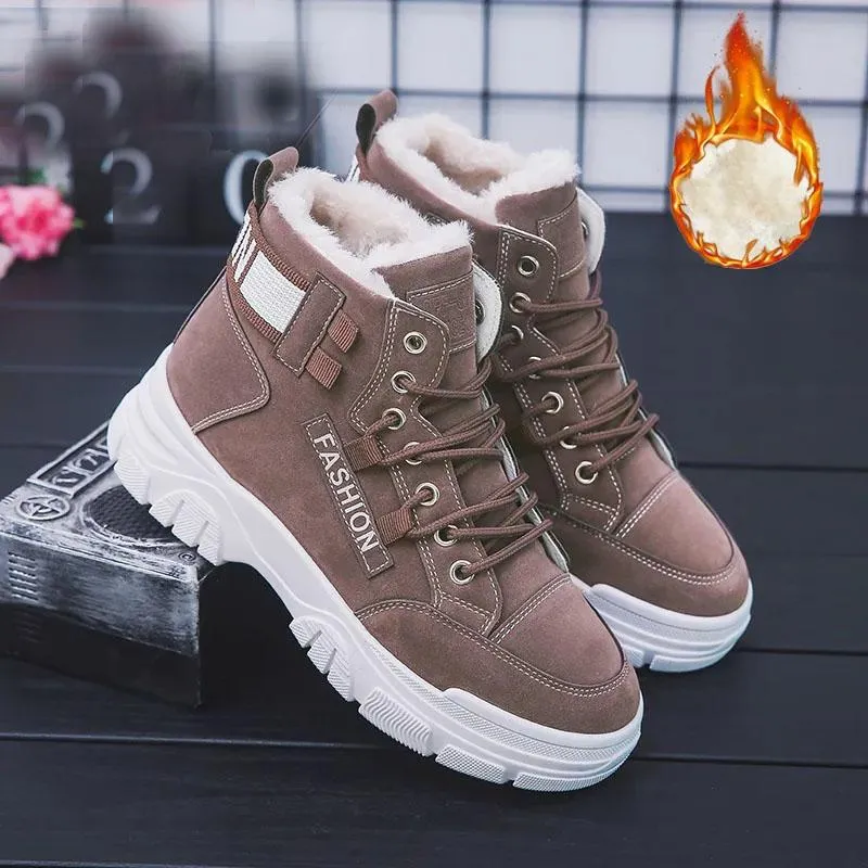 Cotton Shoes and Velvet Women's Winter Warmth and Wild Thick-soled Martin Boots Anti-skiing Boots Warm Boots