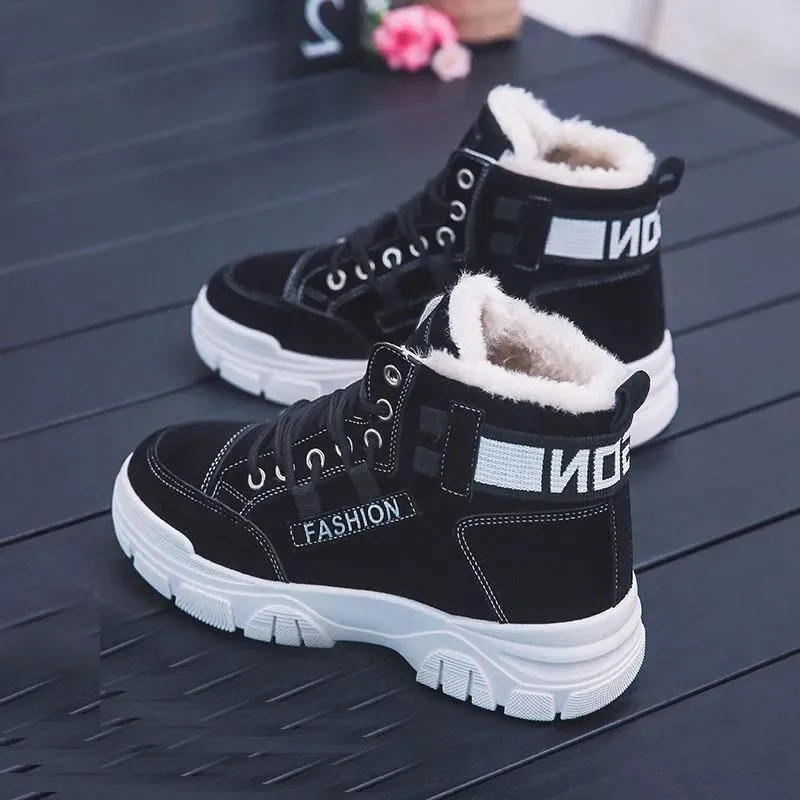 Cotton Shoes and Velvet Women's Winter Warmth and Wild Thick-soled Martin Boots Anti-skiing Boots Warm Boots