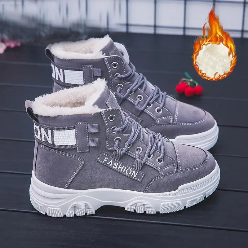 Cotton Shoes and Velvet Women's Winter Warmth and Wild Thick-soled Martin Boots Anti-skiing Boots Warm Boots