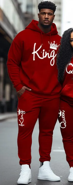 Couple Large Size Casual Couple Outfit Red King Crown Queen Hoodie Set