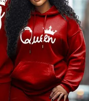 Couple Large Size Casual Couple Outfit Red King Crown Queen Hoodie Set