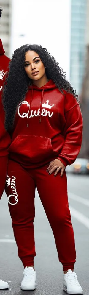 Couple Large Size Casual Couple Outfit Red King Crown Queen Hoodie Set