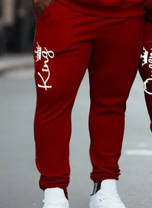 Couple Large Size Casual Couple Outfit Red King Crown Queen Hoodie Set