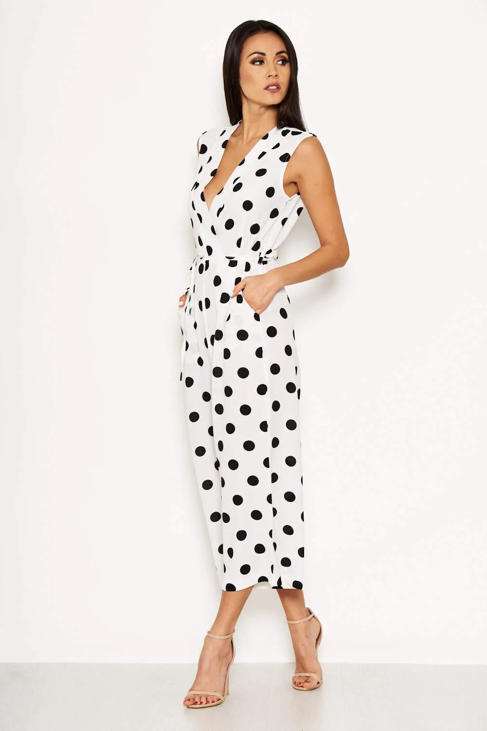 Cream Polka Dot Culotte Jumpsuit