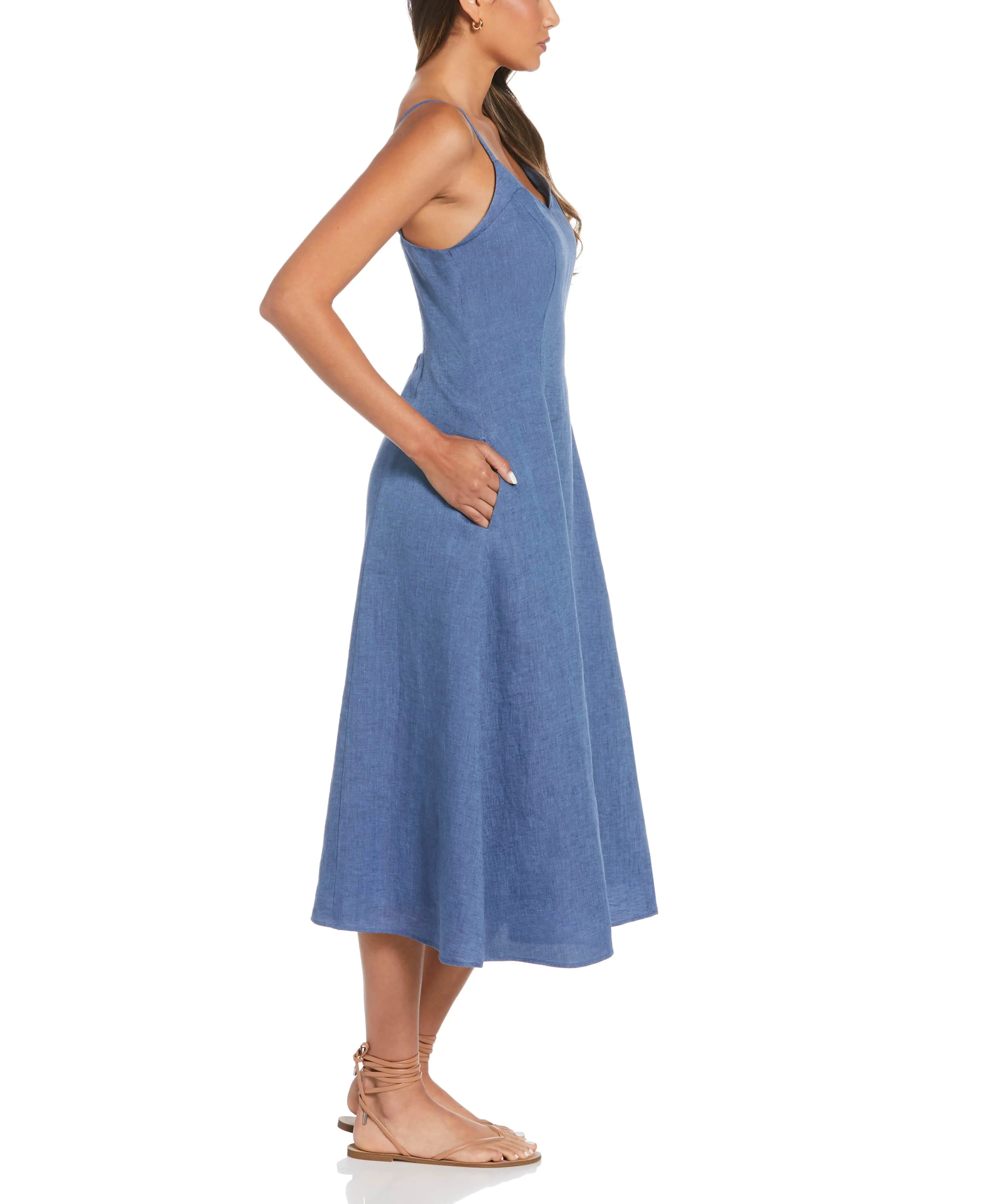 Cross-Dyed Linen Thin Strap Midi Dress