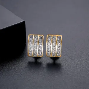 Crystal & 18K Gold-Plated Three-Row Huggie Earrings