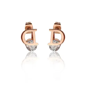 Crystal & 18K Rose Gold-Plated 'D' Stud Earrings
