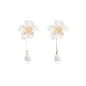 Crystal & Champagne Resin 18K Gold-Plated Flower Drop Earrings