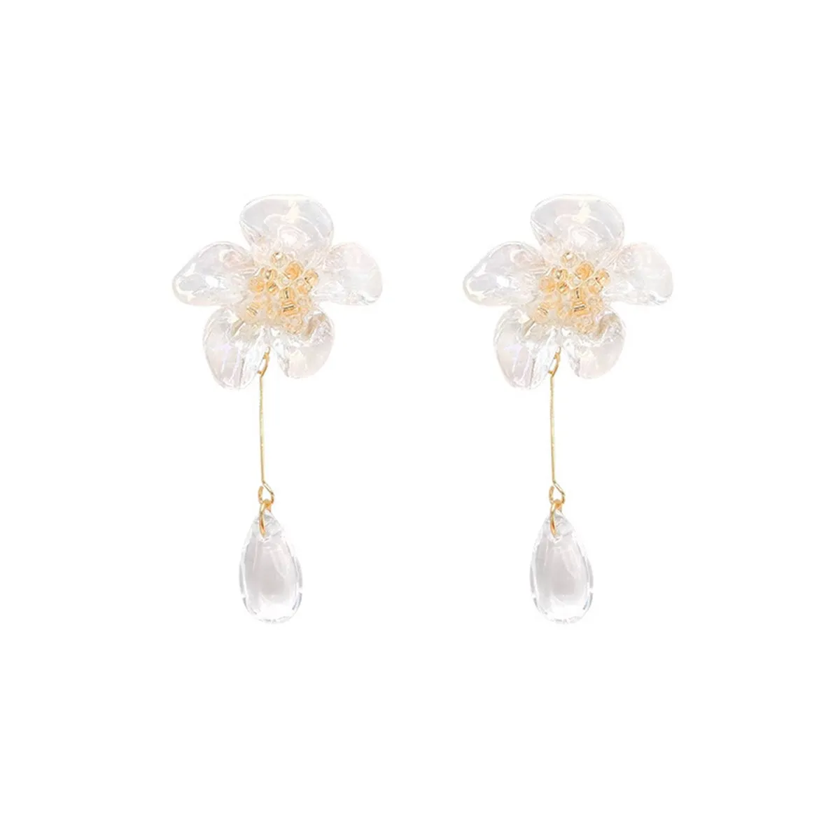 Crystal & Champagne Resin 18K Gold-Plated Flower Drop Earrings