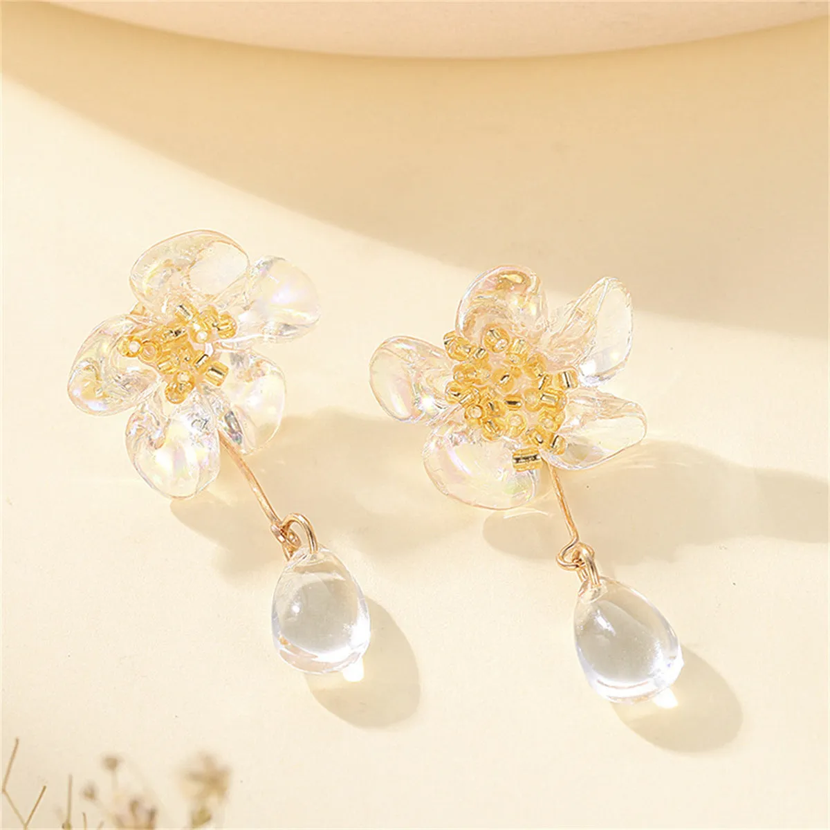 Crystal & Champagne Resin 18K Gold-Plated Flower Drop Earrings