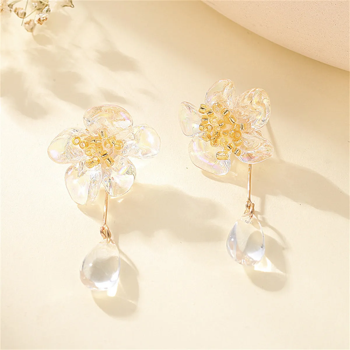 Crystal & Champagne Resin 18K Gold-Plated Flower Drop Earrings