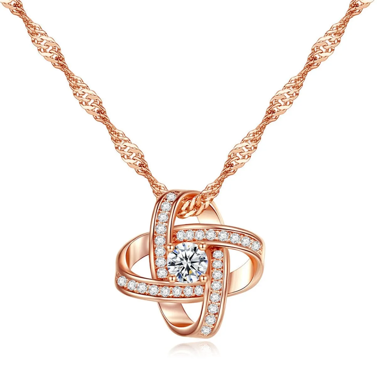 Crystal & Cubic Zirconia Interlocking Rings Pendant Necklace