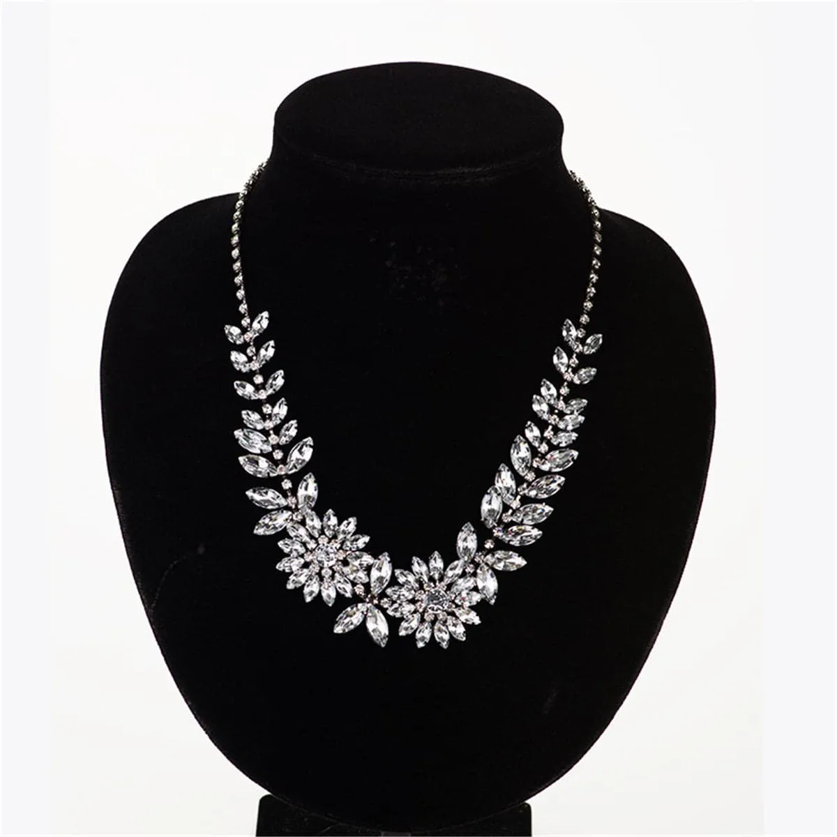 Crystal & Silver-Plated Marquise Flower Statement Necklace