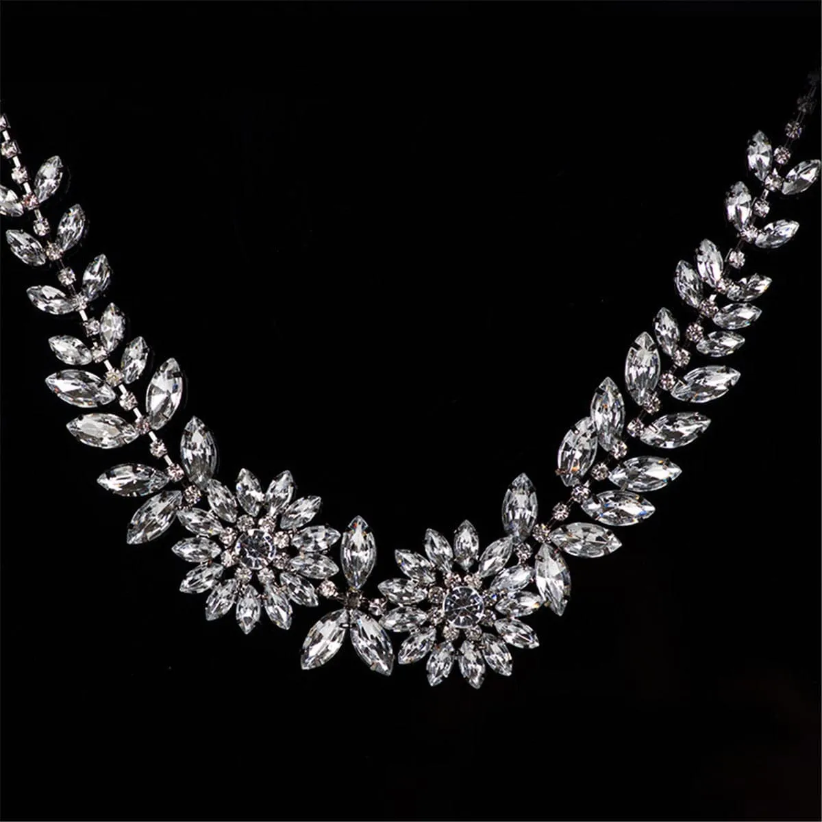Crystal & Silver-Plated Marquise Flower Statement Necklace