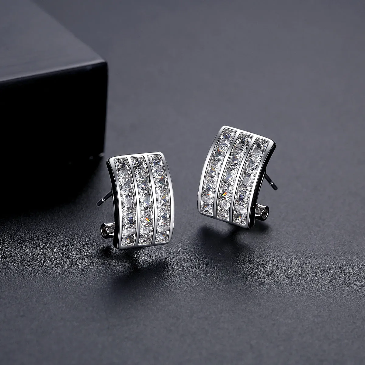 Crystal & Silver-Plated Three-Row Huggie Earrings