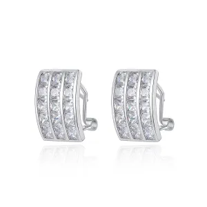 Crystal & Silver-Plated Three-Row Huggie Earrings