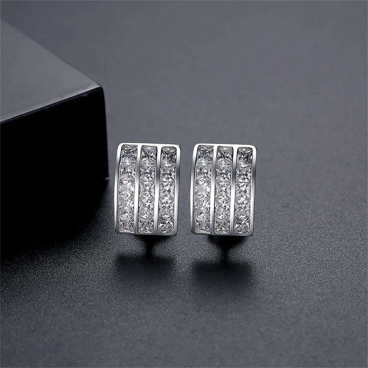 Crystal & Silver-Plated Three-Row Huggie Earrings