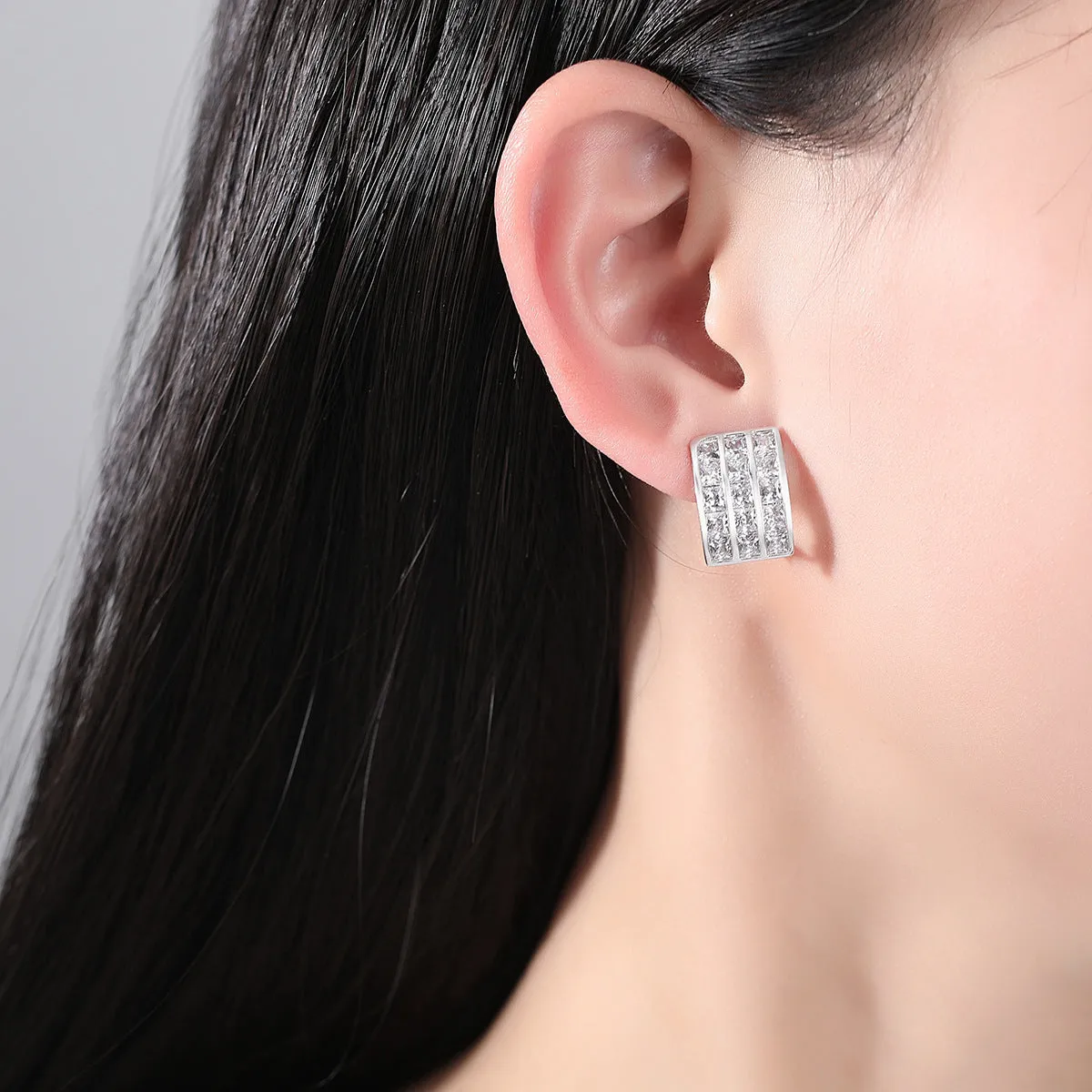 Crystal & Silver-Plated Three-Row Huggie Earrings