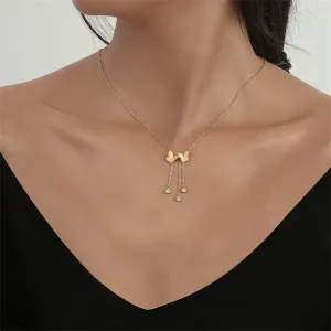 Cubic Zirconia & 18K Gold-Plated Butterfly Tassel Pendant Necklace