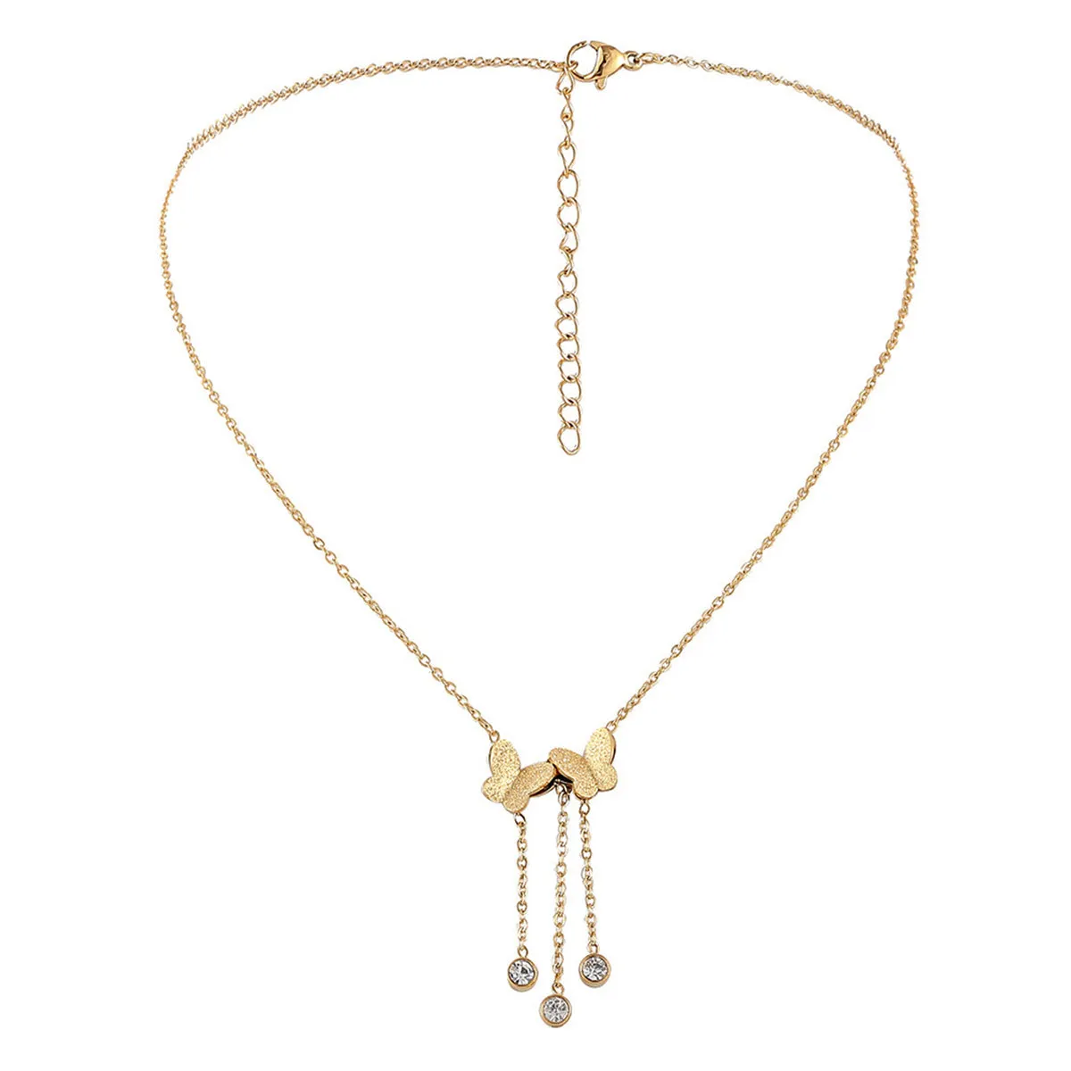 Cubic Zirconia & 18K Gold-Plated Butterfly Tassel Pendant Necklace