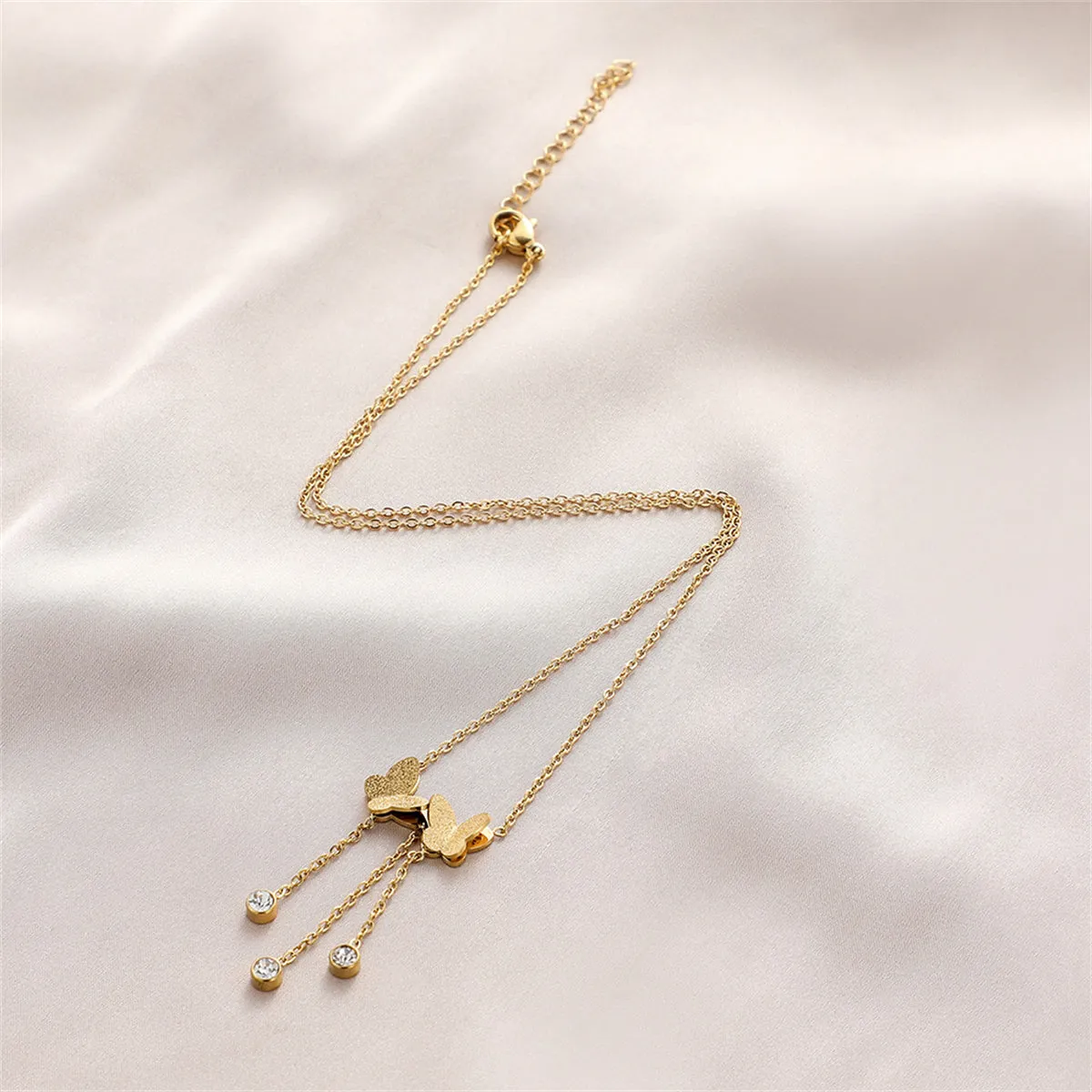 Cubic Zirconia & 18K Gold-Plated Butterfly Tassel Pendant Necklace
