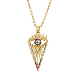 Cubic Zirconia & 18K Gold-Plated Evil Eye Triangle Pendant Necklace