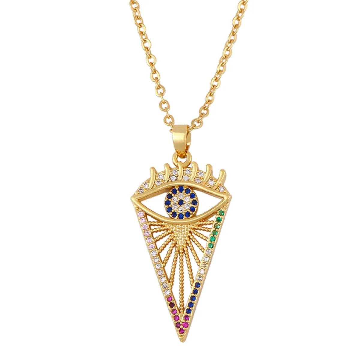Cubic Zirconia & 18K Gold-Plated Evil Eye Triangle Pendant Necklace