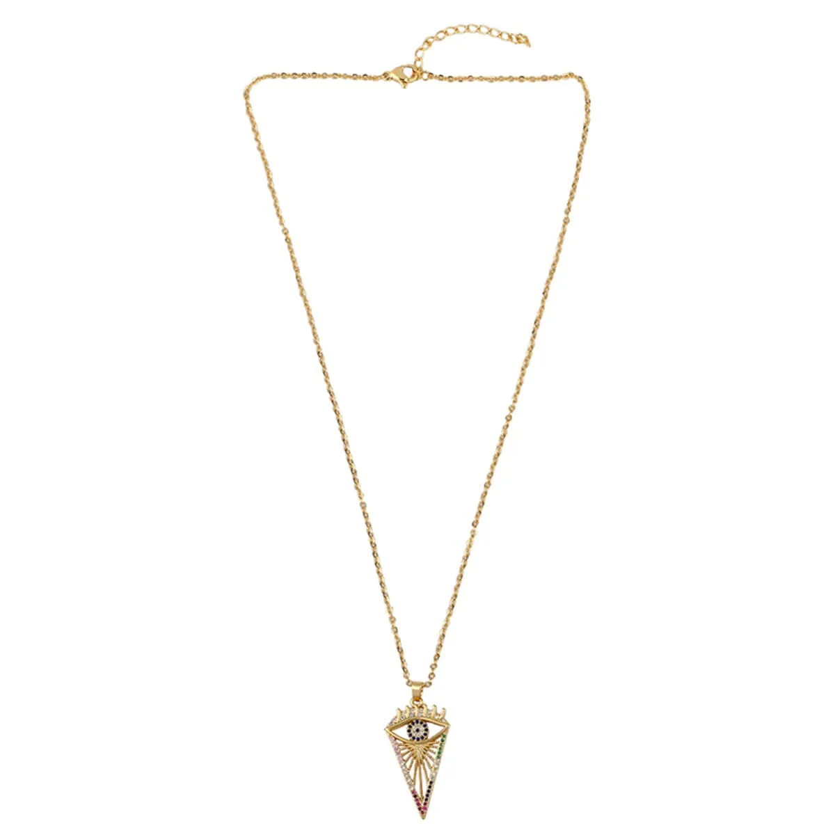 Cubic Zirconia & 18K Gold-Plated Evil Eye Triangle Pendant Necklace