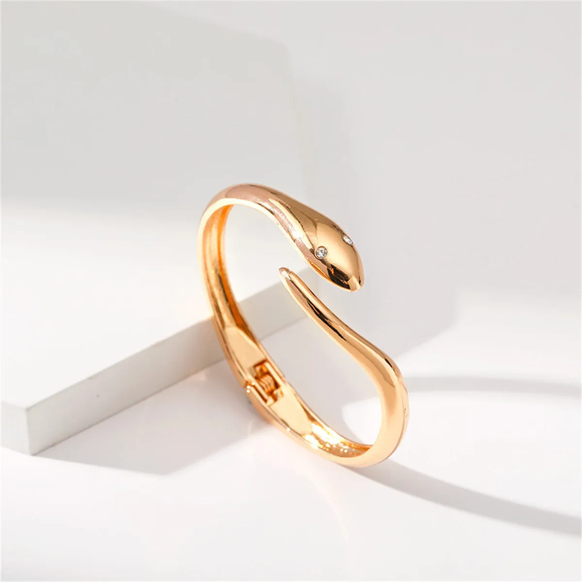 Cubic Zirconia & 18K Gold-Plated Snake Hinge Bypass Bangle