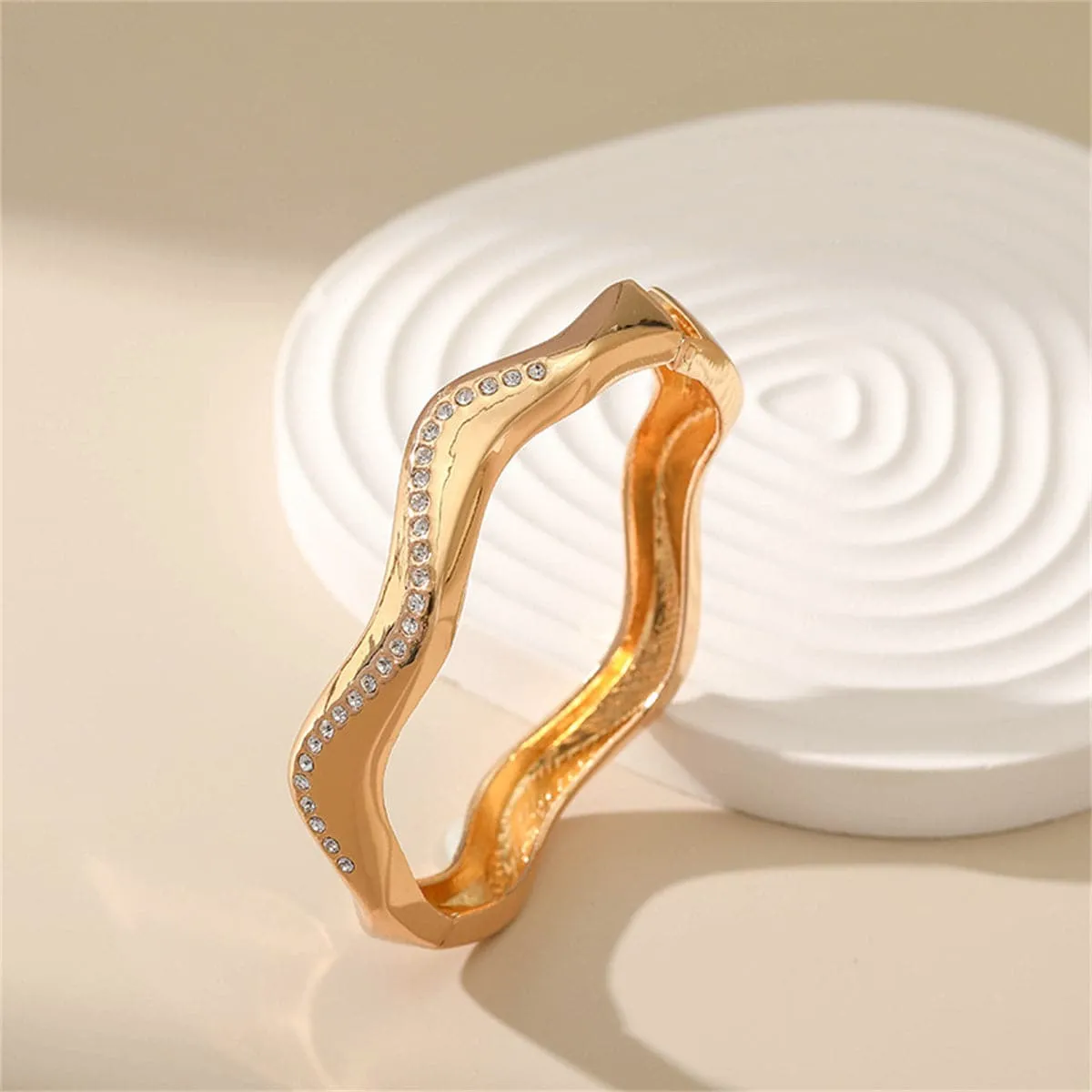 Cubic Zirconia & 18K Gold-Plated Wave Hinge Bangle