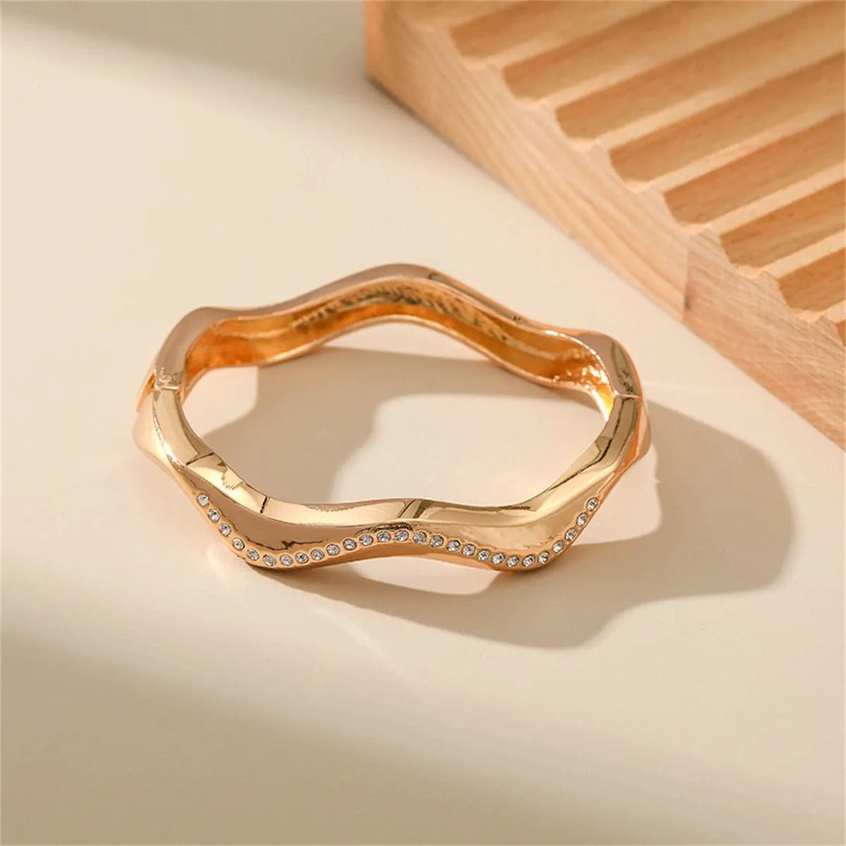 Cubic Zirconia & 18K Gold-Plated Wave Hinge Bangle