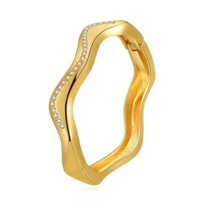 Cubic Zirconia & 18K Gold-Plated Wave Hinge Bangle