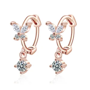 Cubic Zirconia & 18K Rose Gold-Plated Butterfly Drop Earrings
