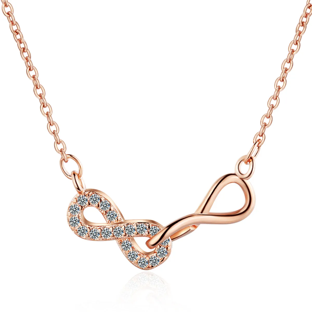 Cubic Zirconia & 18K Rose Gold-Plated Infinity Pendant Necklace