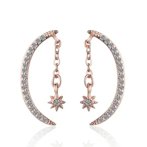 Cubic Zirconia & 18K Rose Gold-Plated Moon & Star Drop Earrings