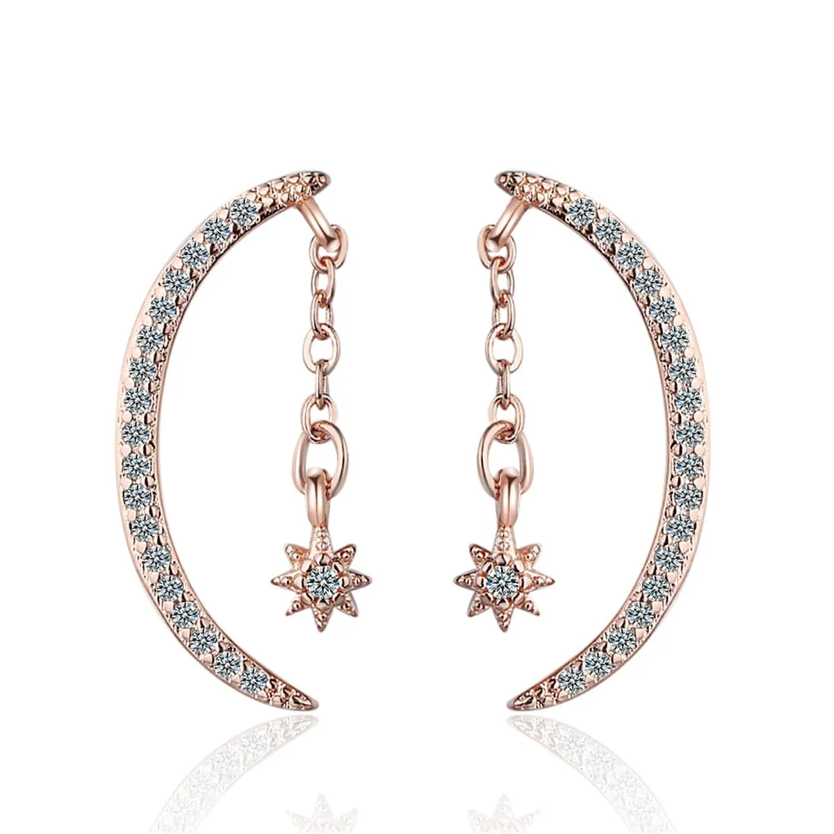 Cubic Zirconia & 18K Rose Gold-Plated Moon & Star Drop Earrings