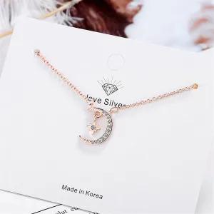 Cubic Zirconia & 18K Rose Gold-Plated Moon & Star Pendant Necklace