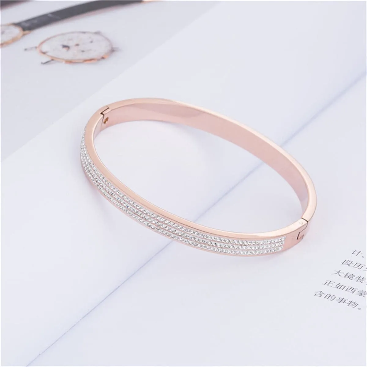 Cubic Zirconia & 18K Rose Gold-Plated Pavé-Set Layer Bangle