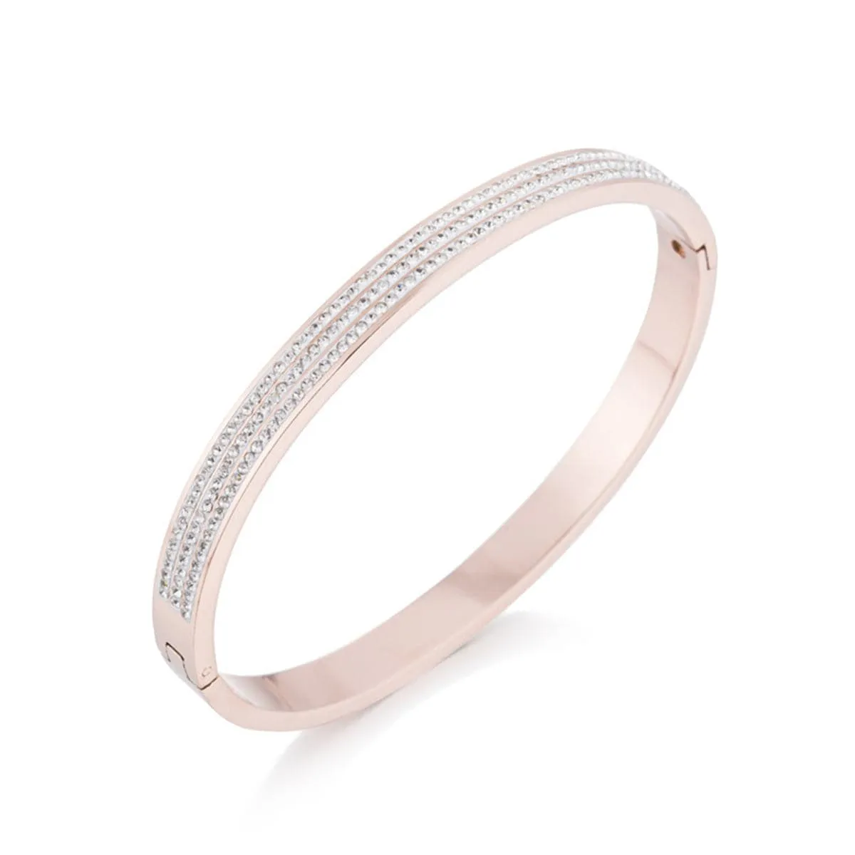 Cubic Zirconia & 18K Rose Gold-Plated Pavé-Set Layer Bangle