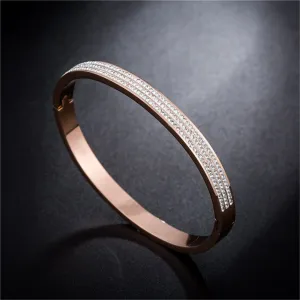 Cubic Zirconia & 18K Rose Gold-Plated Pavé-Set Layer Bangle
