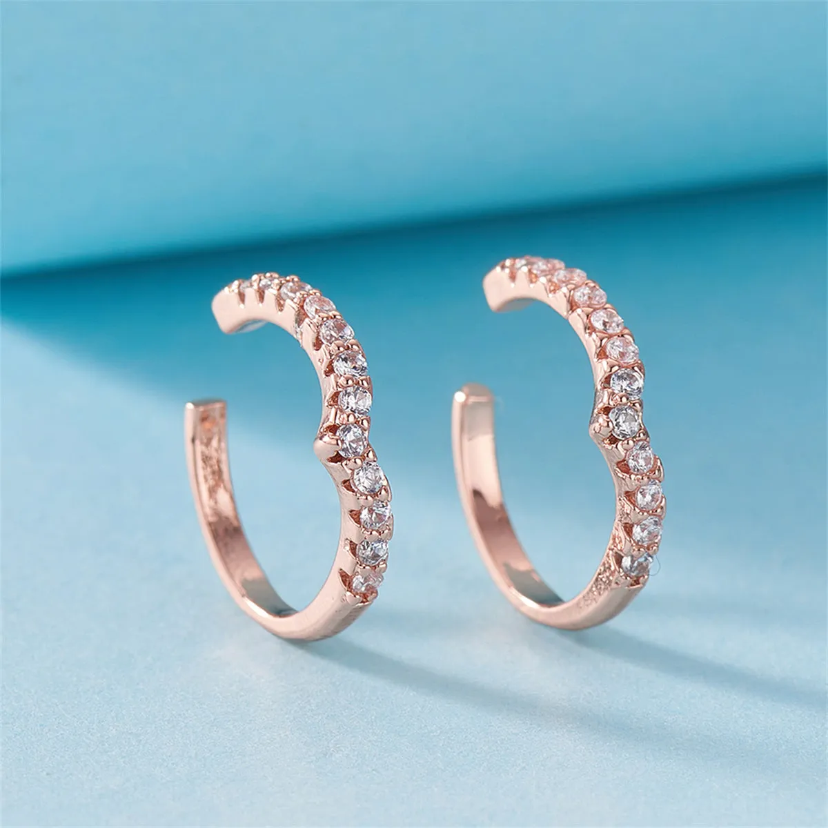 Cubic Zirconia & 18K Rose Gold-Plated V-Shape Ear Cuffs