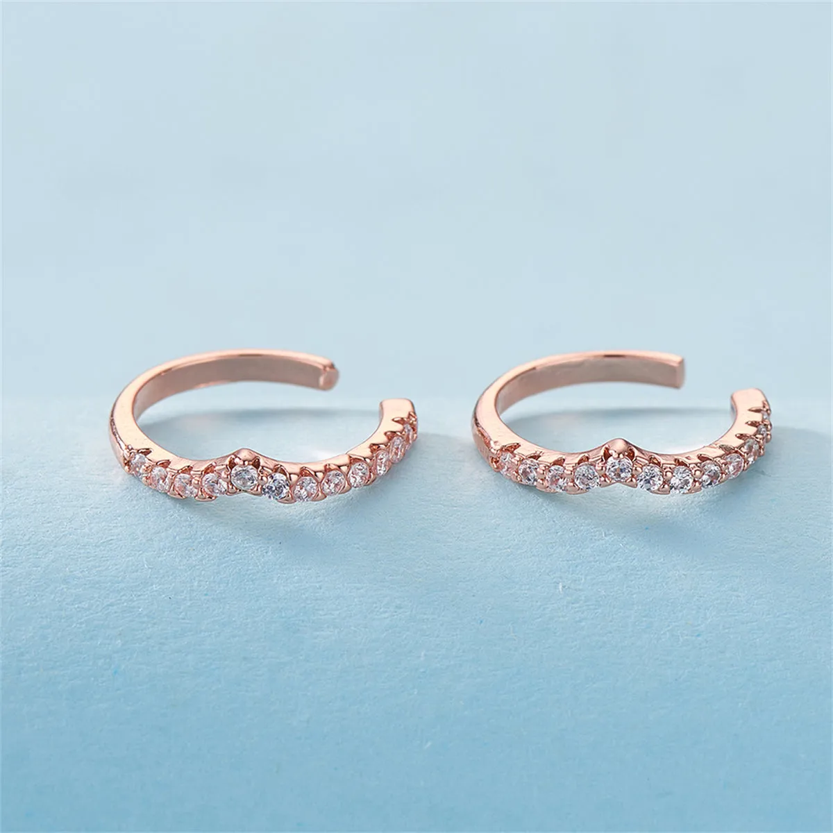 Cubic Zirconia & 18K Rose Gold-Plated V-Shape Ear Cuffs