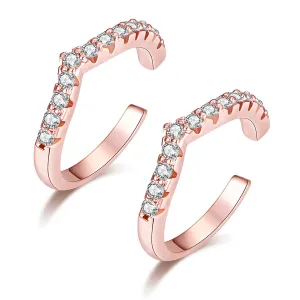 Cubic Zirconia & 18K Rose Gold-Plated V-Shape Ear Cuffs