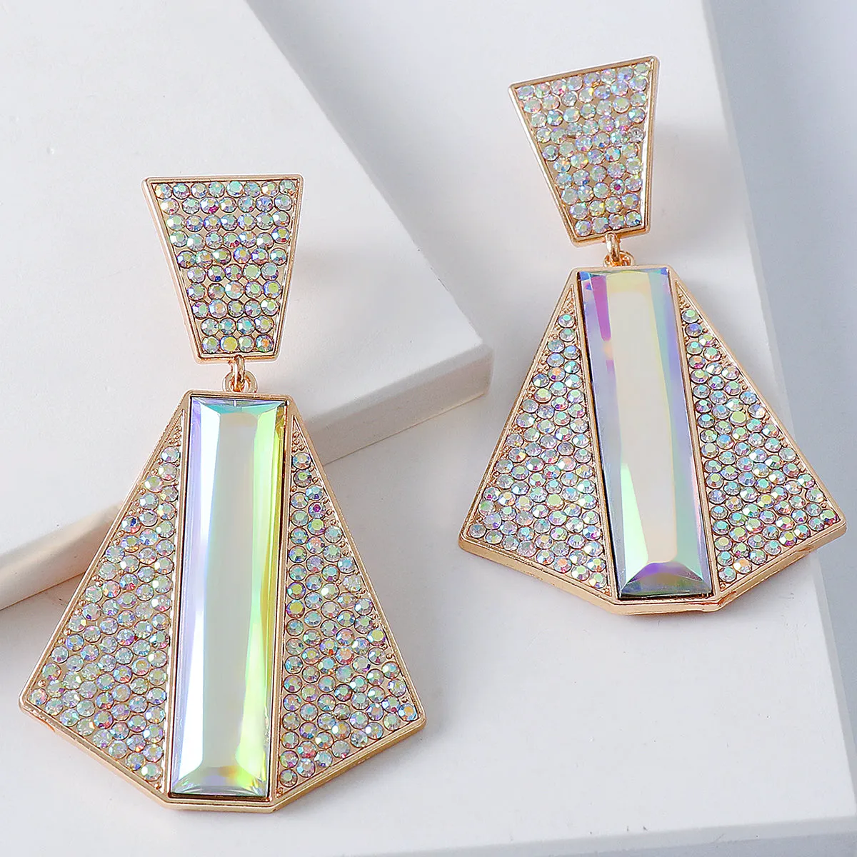 Cubic Zirconia & Crystal 18K Gold-Plated Abstract Drop Earrings