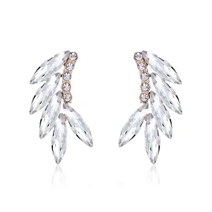 Cubic Zirconia & Crystal 18K Gold-Plated Leaf Ear Climbers