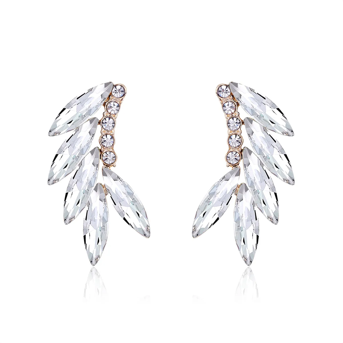 Cubic Zirconia & Crystal 18K Gold-Plated Leaf Ear Climbers